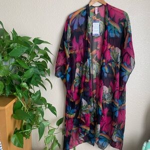Floral Kimono swim suit cover up with sleeves One size NWT